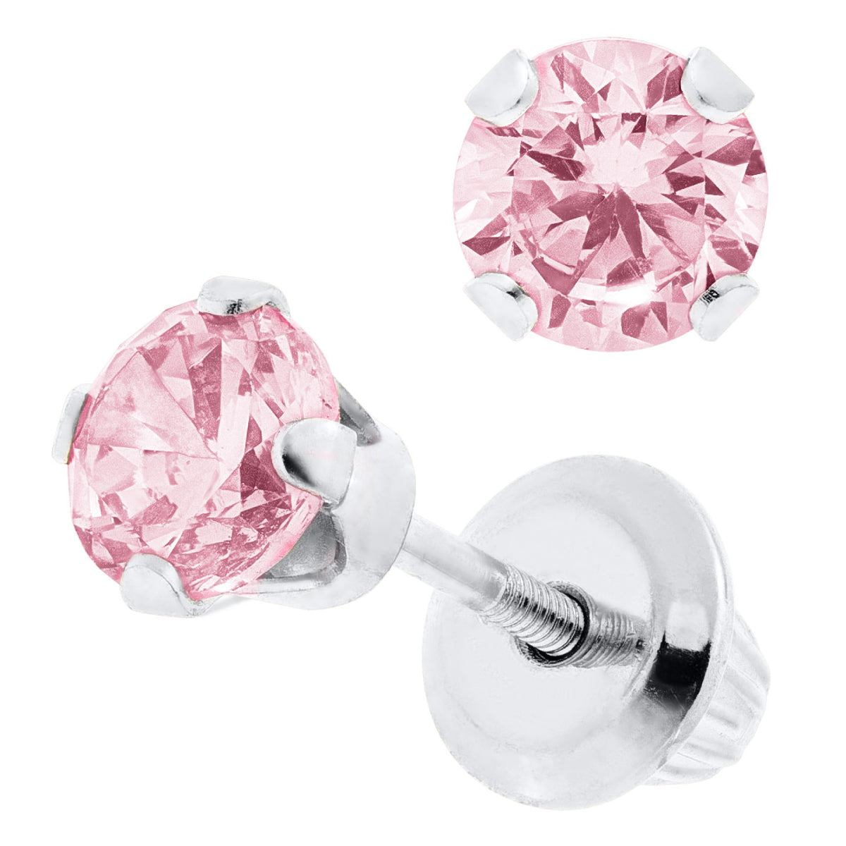 Marathon 4mm Pink Cubic Zirconia Earrings in 14K White Gold