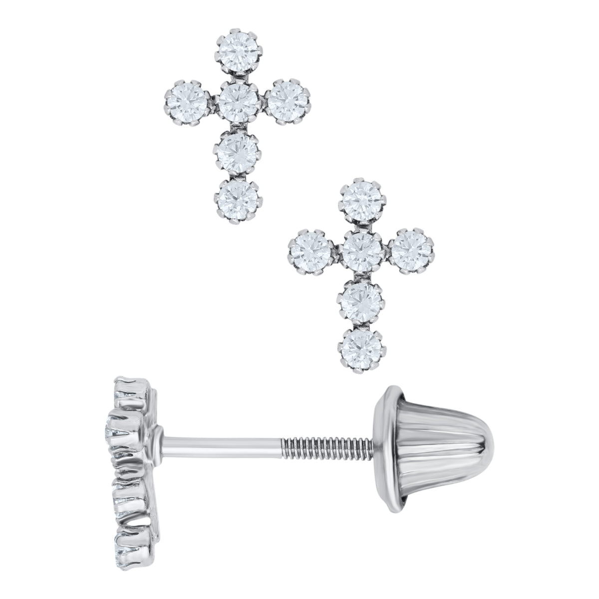 Marathon Cross Cubic Zirconia Earrings in 14K White Gold