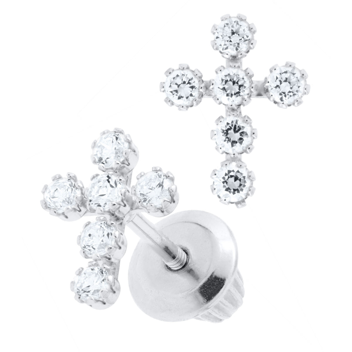 Marathon Cross Cubic Zirconia Earrings in 14K White Gold