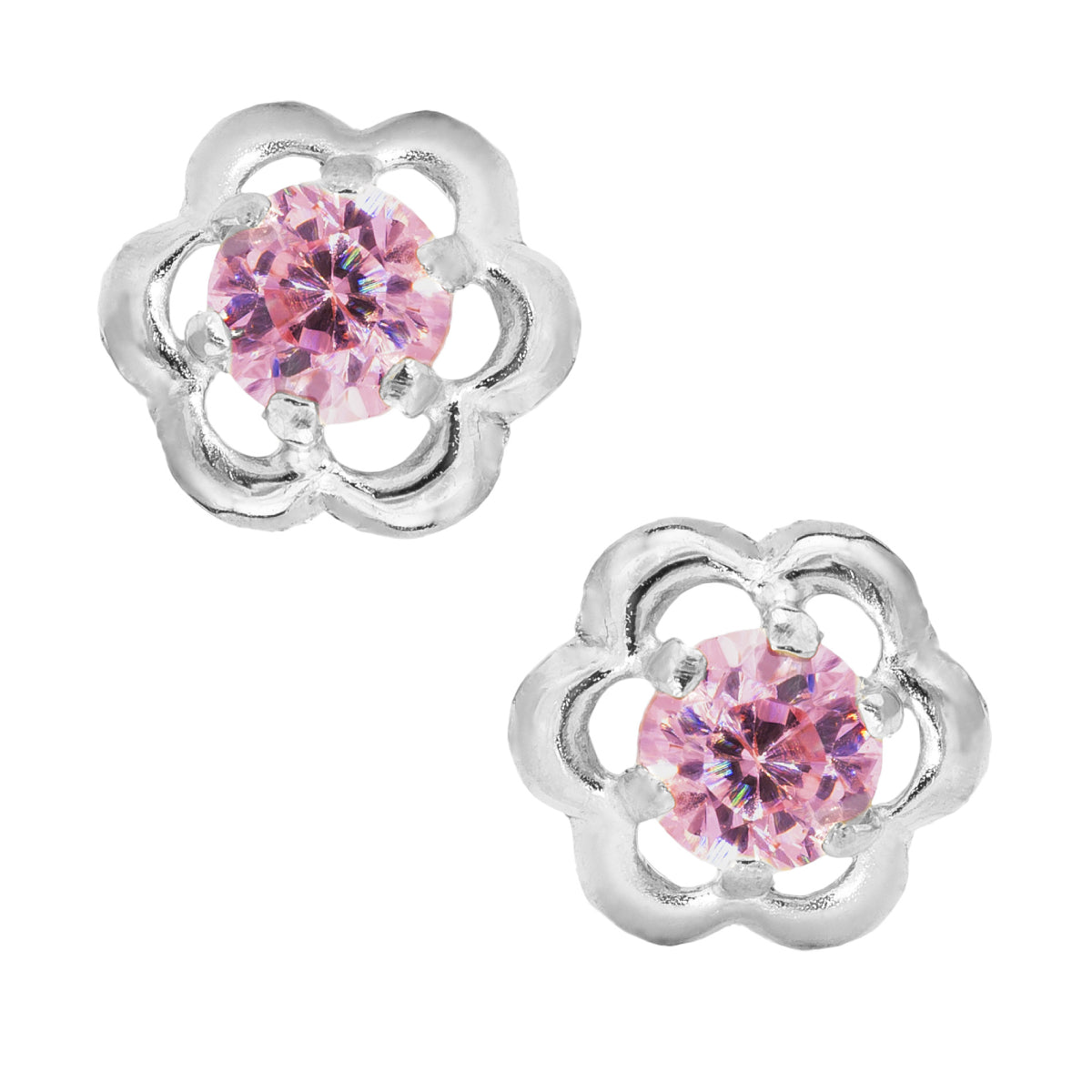 Marathon Pink Open Flower Earrings in 14K White Gold