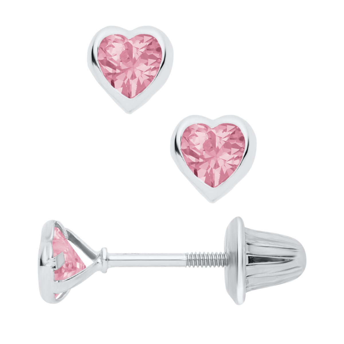 Marathon Pink Cubic Zirconia Heart Earrings in 14K White Gold