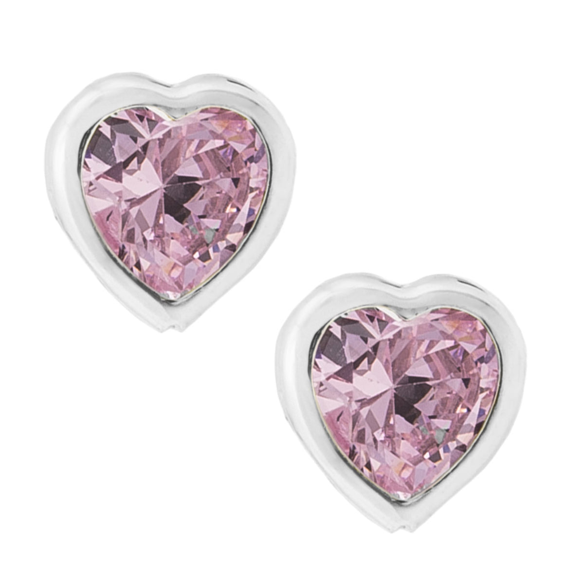 Marathon Pink Cubic Zirconia Heart Earrings in 14K White Gold