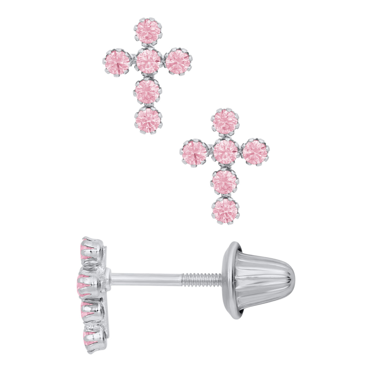 Marathon Pink Cubic Zirconia Earrings in 14K White Gold