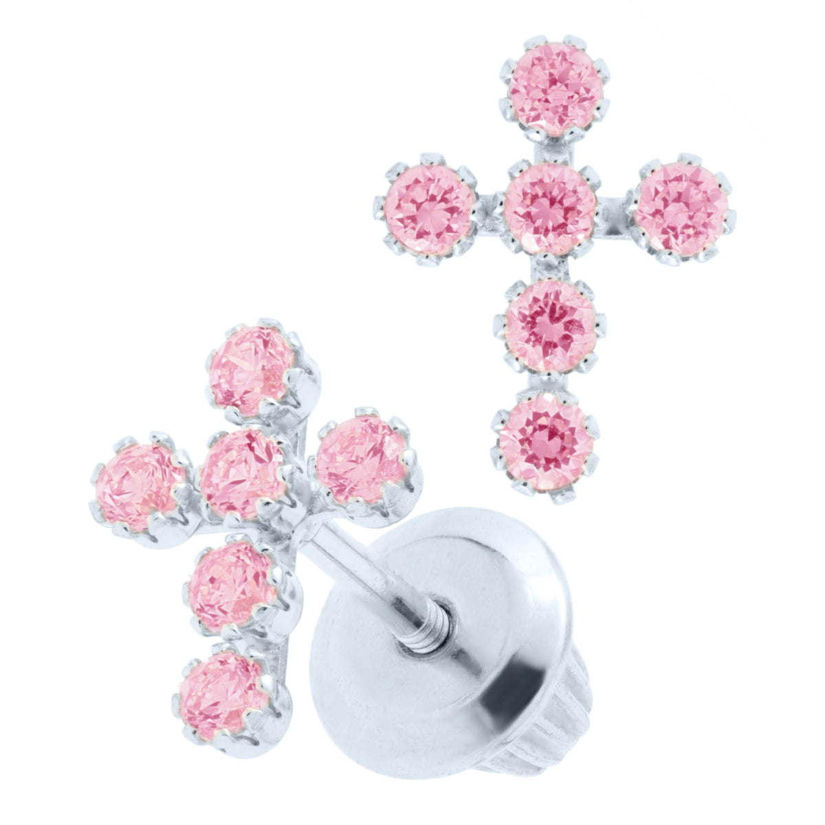 Marathon Pink Cubic Zirconia Earrings in 14K White Gold