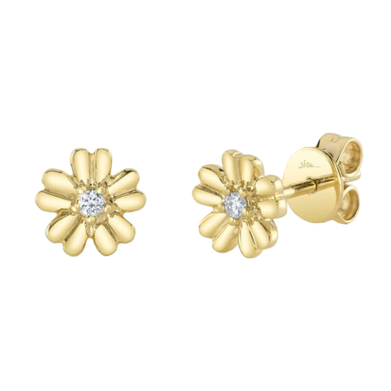 Shy Creation Kate 0.04 ct. Diamond Flower Stude Earrings in 14K Yellow Gold