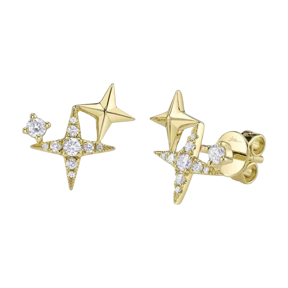 Shy Creation Kate 0.22 ct. Diamond Star Stud Earrings in 14K Yellow Gold