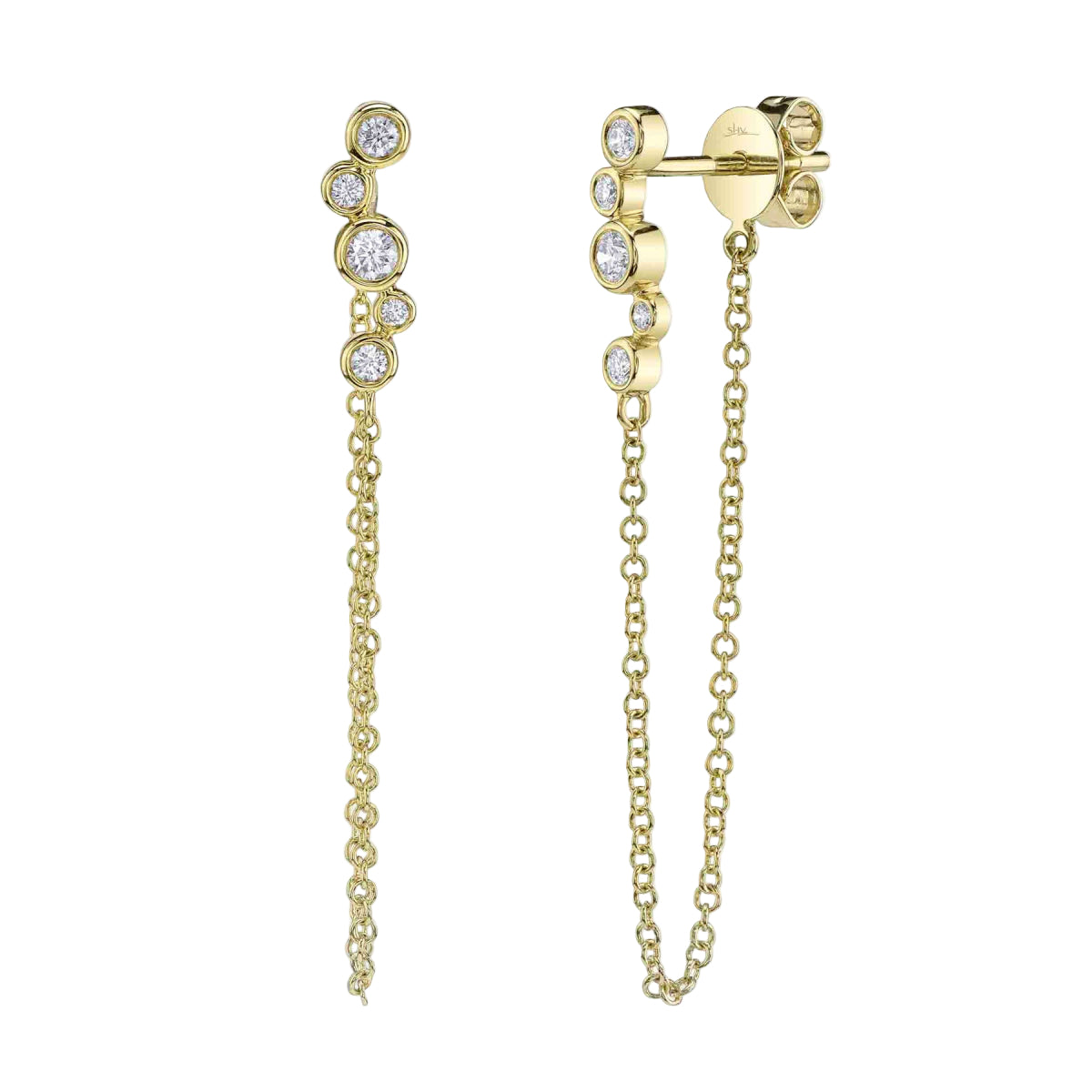 Shy Creation Bailey Women's 0.20 ct. Diamond Bezel Chain Earrings in 14K Yellow Gold