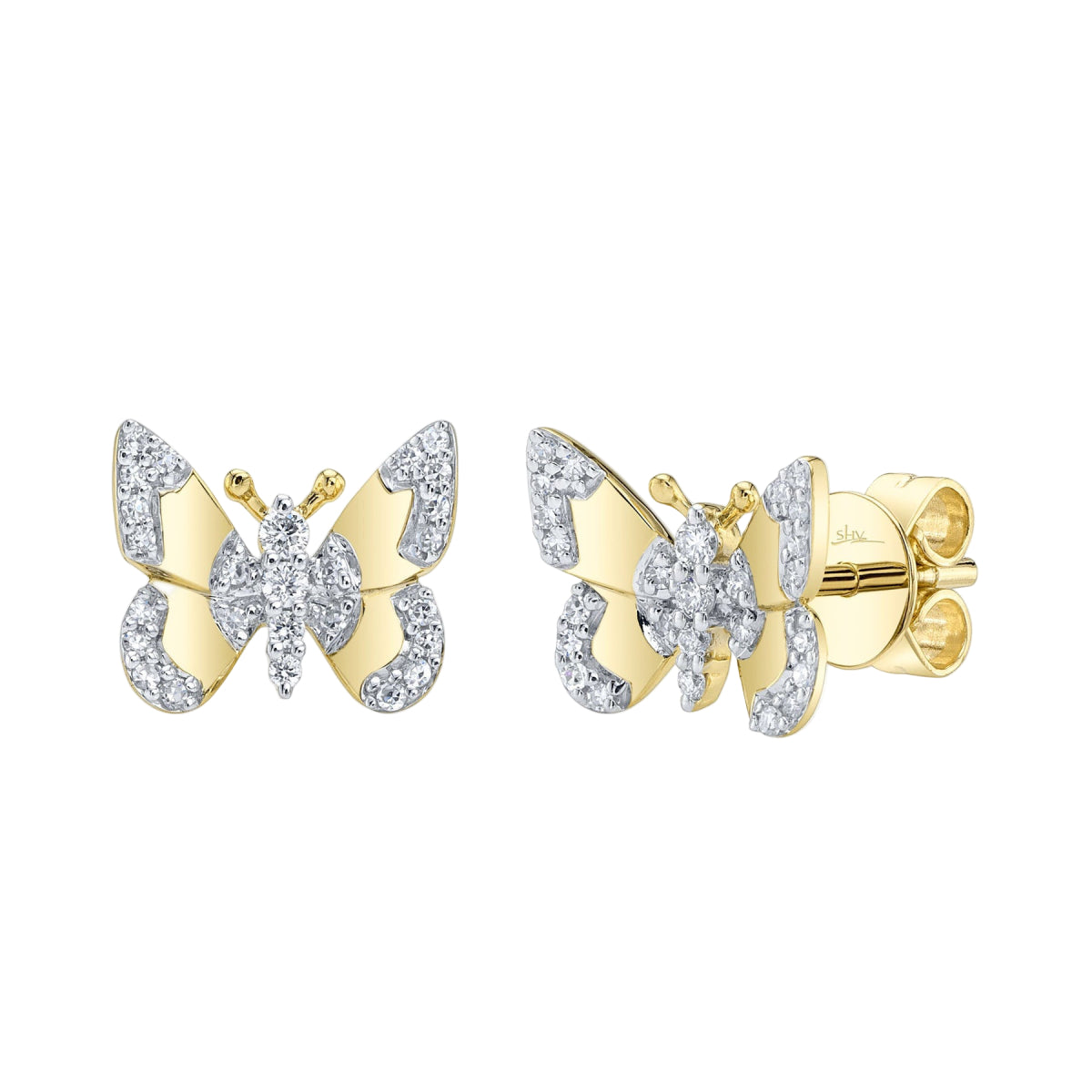 Shy Creation Kate Women's 0.18 ct. Diamond Butterfly Stud Earrings in 14K Yellow Gold