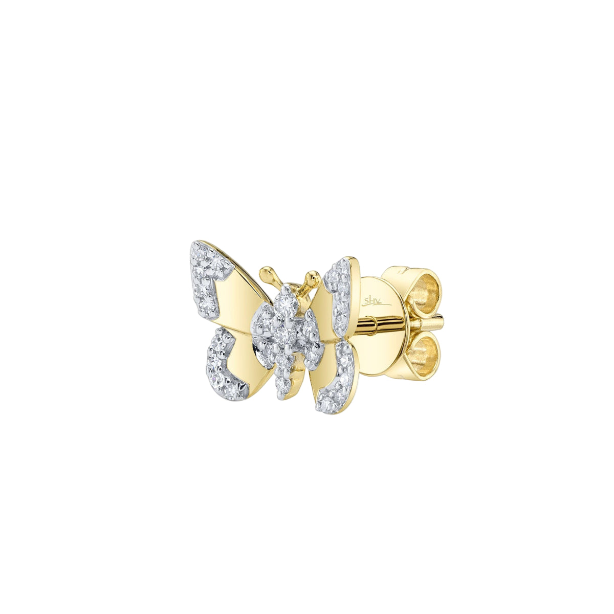 Shy Creation Kate Women's 0.18 ct. Diamond Butterfly Stud Earrings in 14K Yellow Gold