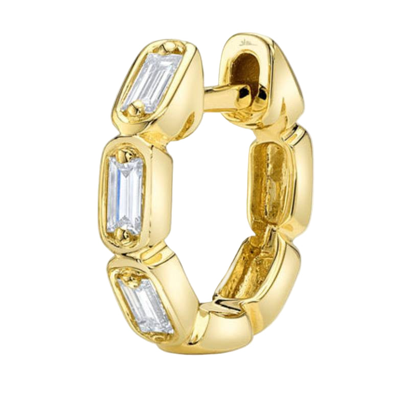 Shy Creation Kate Women'S 0.19 ct. Diamond Baguette Huggie Earrings In 14K Yellow Gold