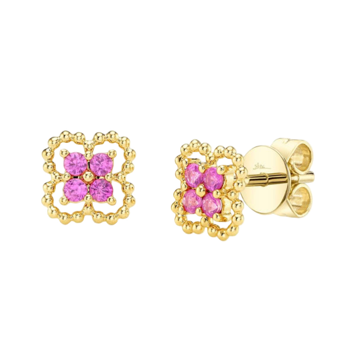 Shy Creation Kate Women's 0.22 ct. Pink Sapphire Clover Stud Earrings in 14K Yellow Gold