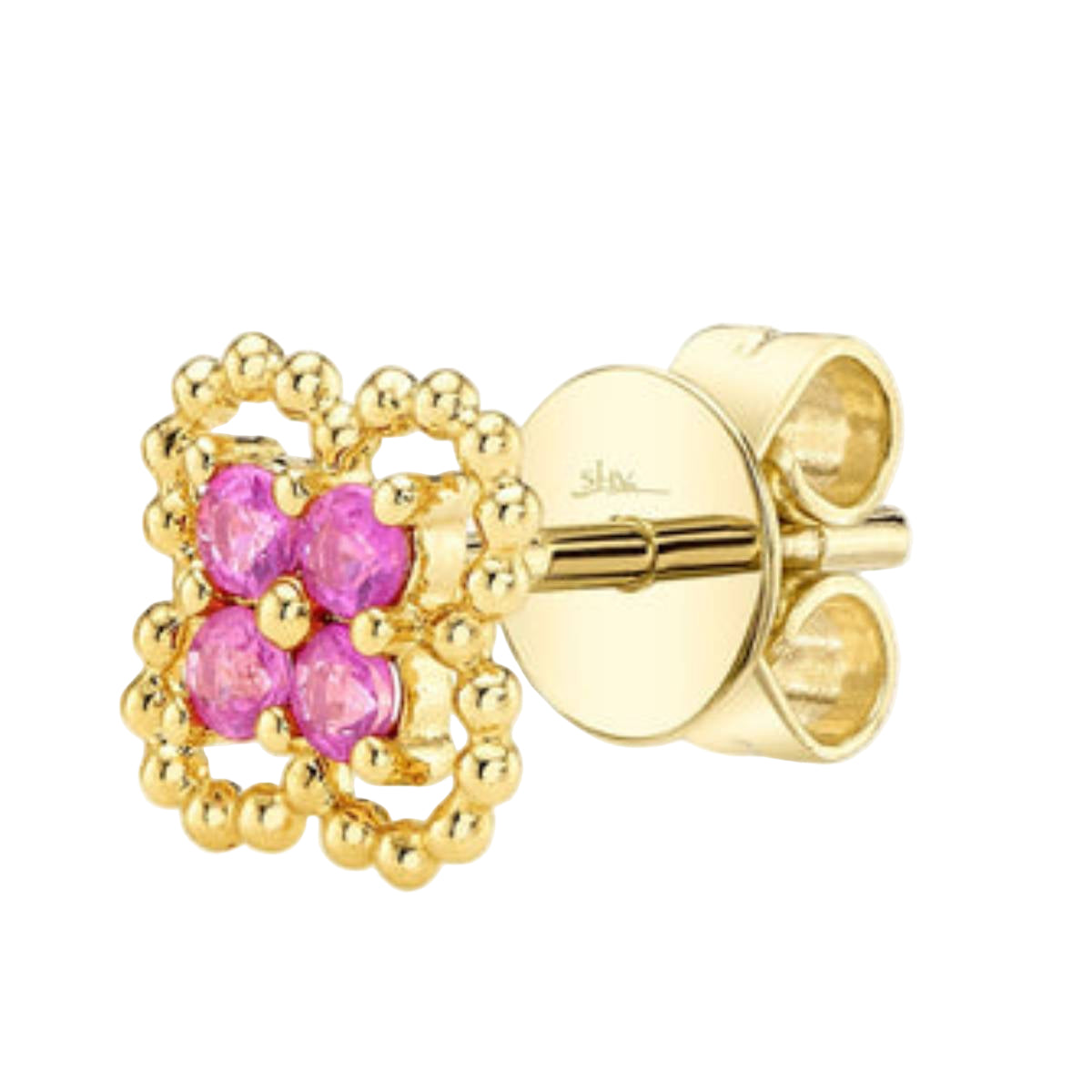 Shy Creation Kate Women's 0.22 ct. Pink Sapphire Clover Stud Earrings in 14K Yellow Gold