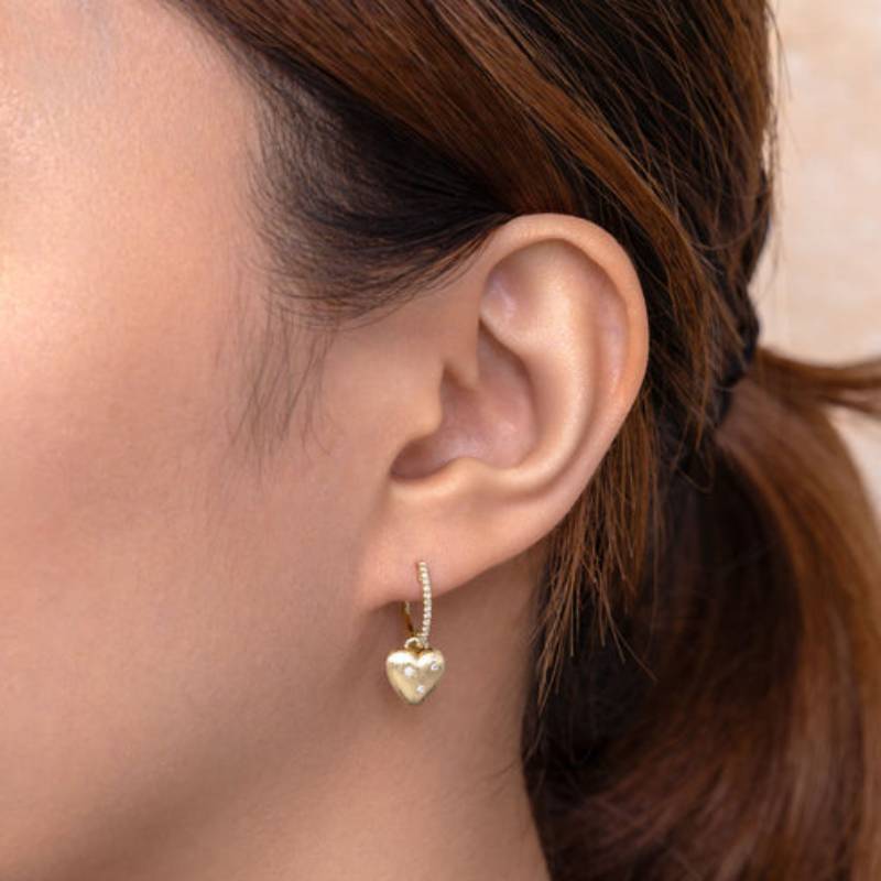 Shy Creation Kate Women'S 0.10 ct. Diamond Heart Star Matte Earrings In 14K Yellow Gold