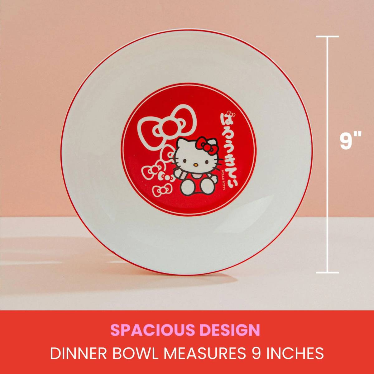 Sanrio Hello Kitty 9" Ceramic Coupe Dinner Bowl - Red