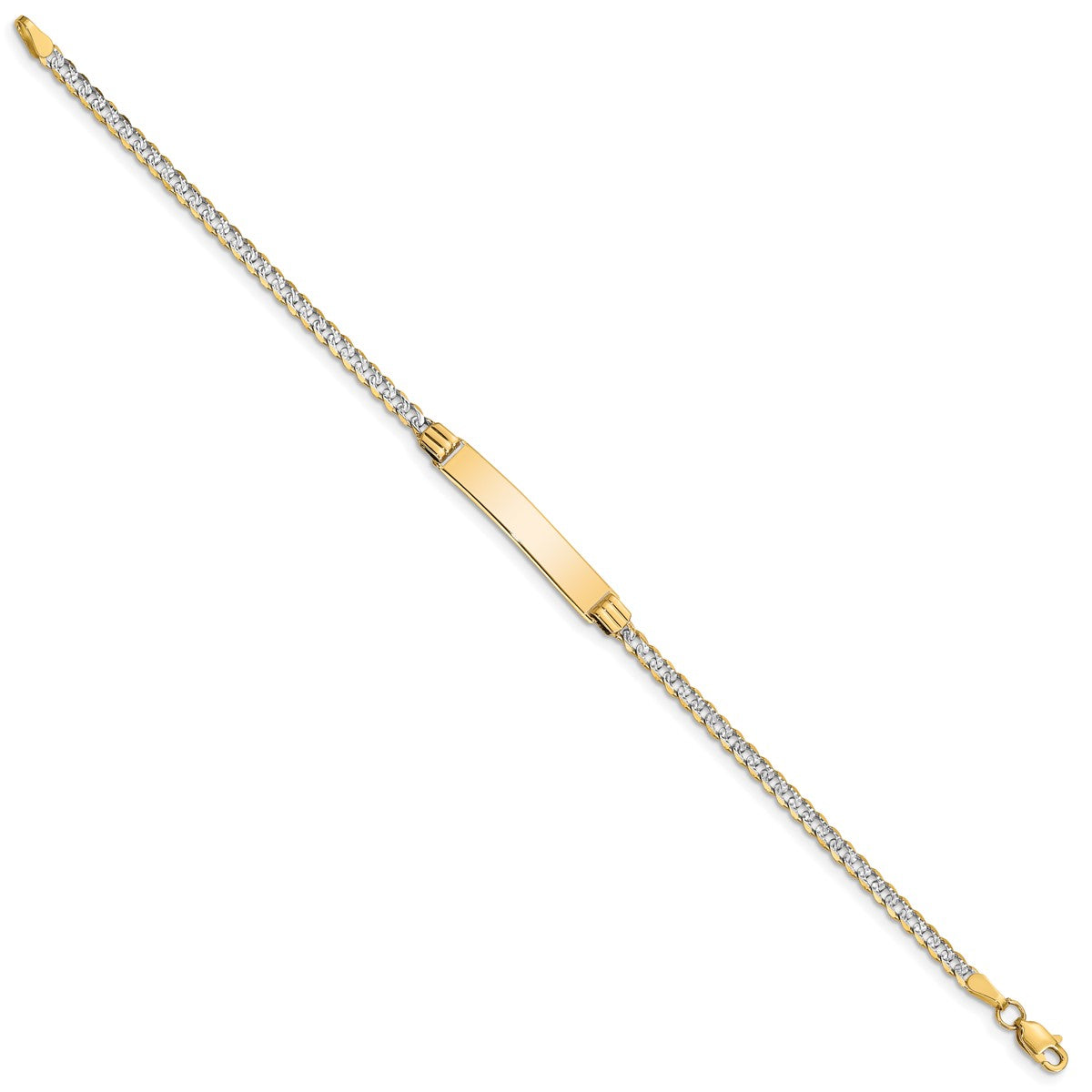 14K Yellow Gold Unisex Pavé Curb Link Rhodium-Plated Bracelet