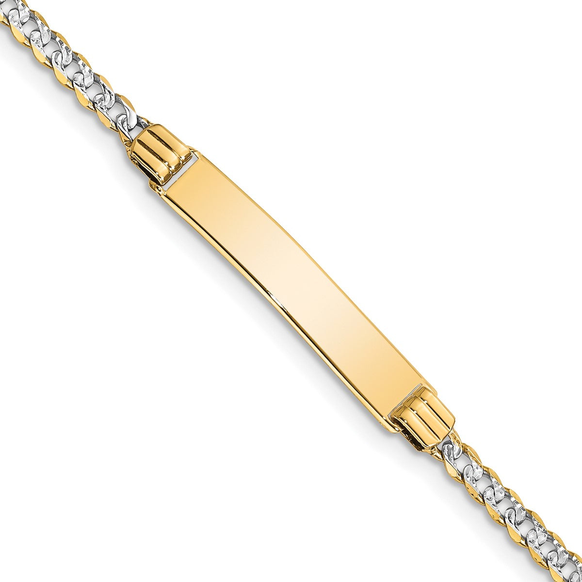 14K Yellow Gold Unisex Pavé Curb Link Rhodium-Plated Bracelet