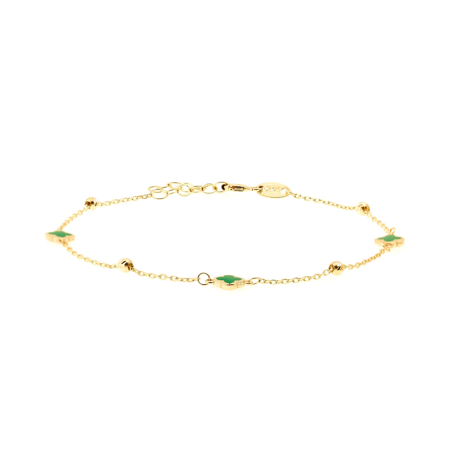 14K Yellow Gold Green Enamel Clover Bracelet