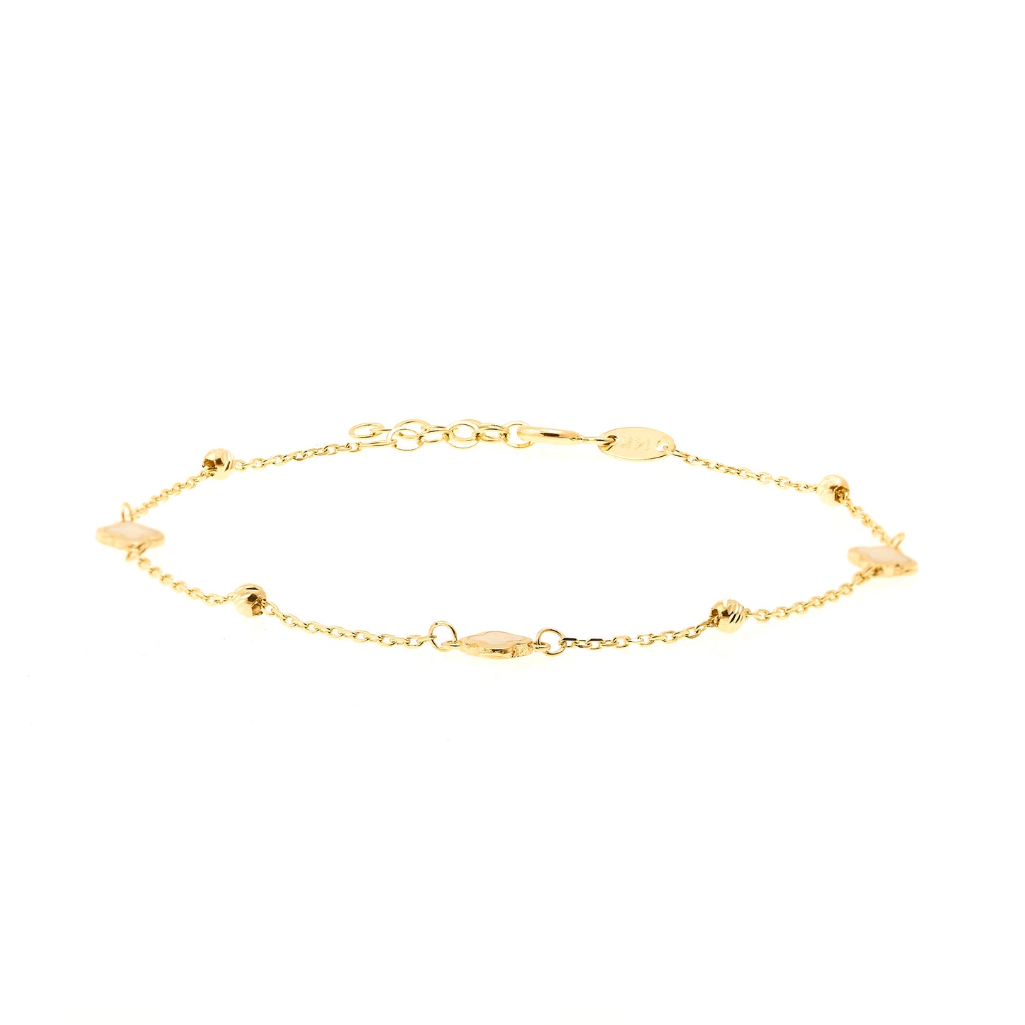 14K Yellow Gold 7.5" Clover Pearl Bracelet