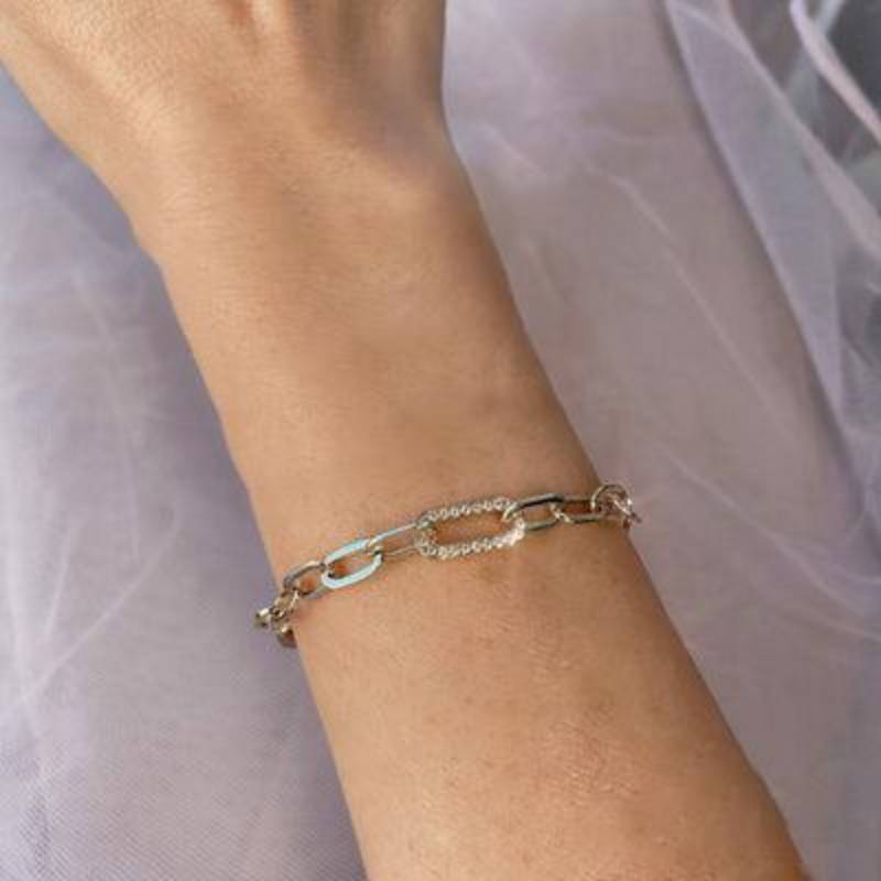 Shy Creation Kate 0.20 ct. Diamond Paper Clip Link Bracelet in 14K Yellow Gold