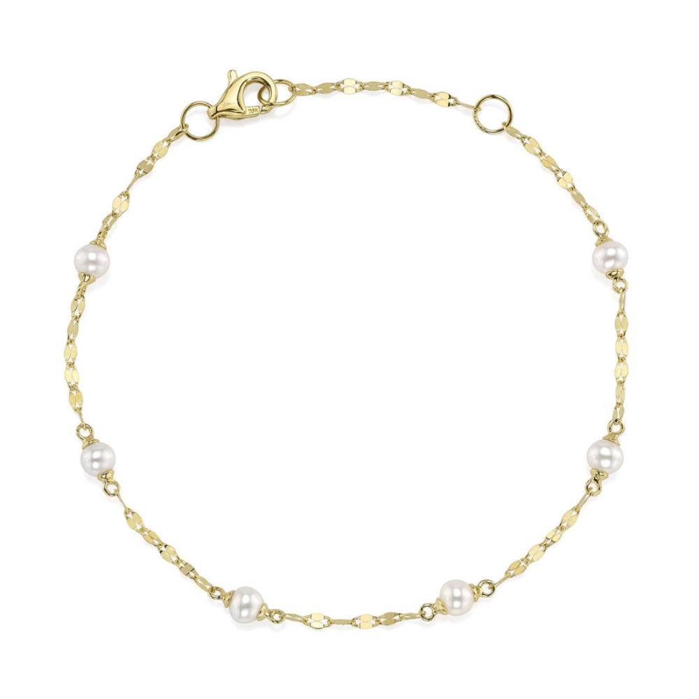 Shy Creation Jackie Women's Cultured Pearl Sparkle Chain Bracelet in 14K Yellow Gold