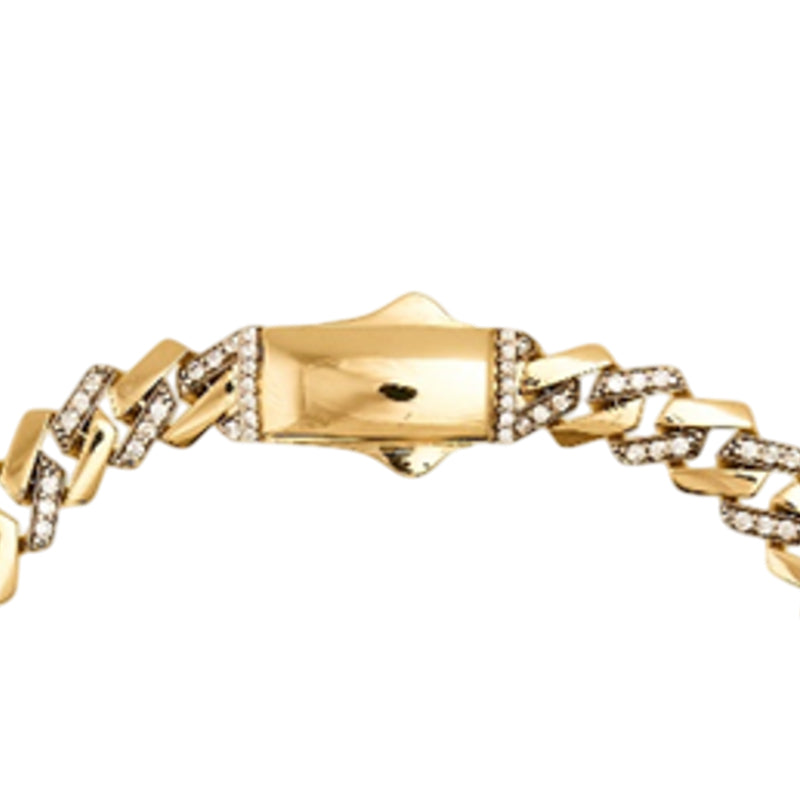 10K Yellow Gold Men's 8" Cubic Zirconia Curb Hollow Bracelet