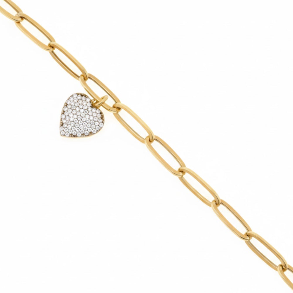 14K Women's Paperclip Heart Charm Bracelet in 10K Yellow Gold