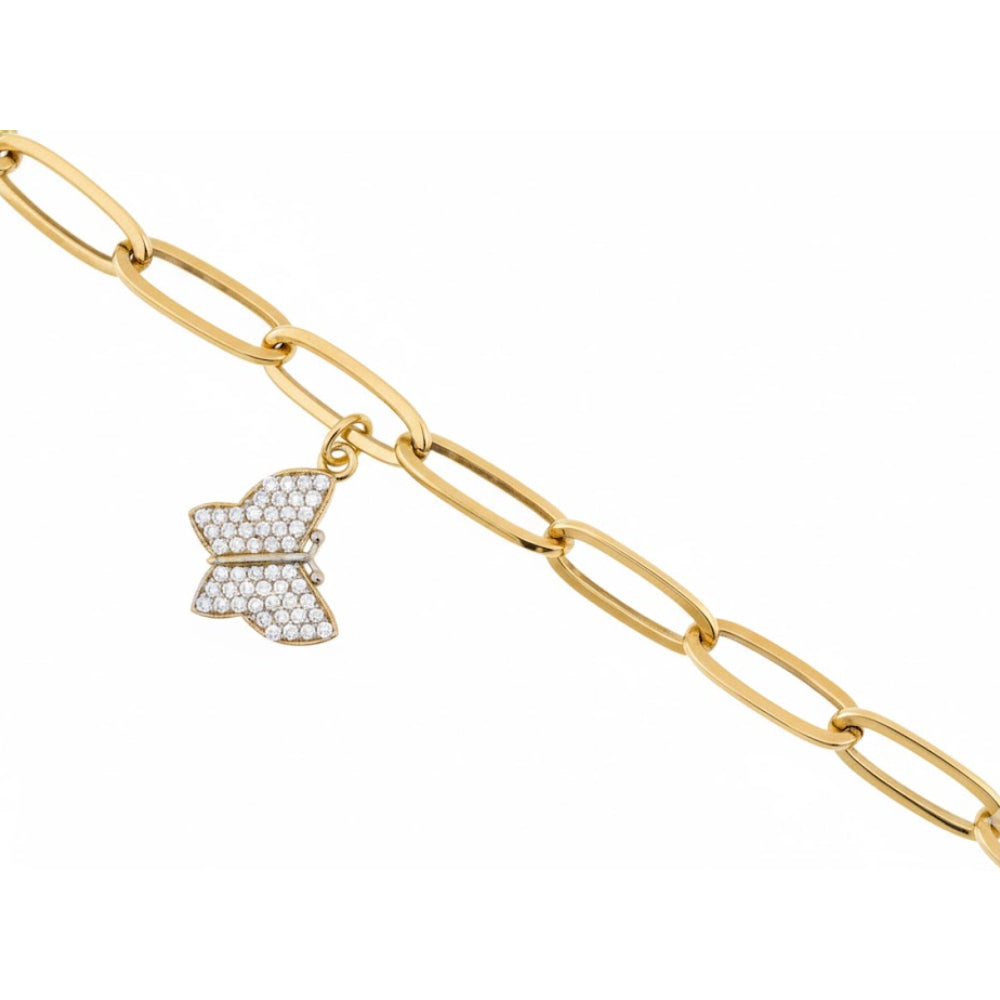 14K Women's Paperclip Butterfly Charm Bracelet in 10K Yellow Gold