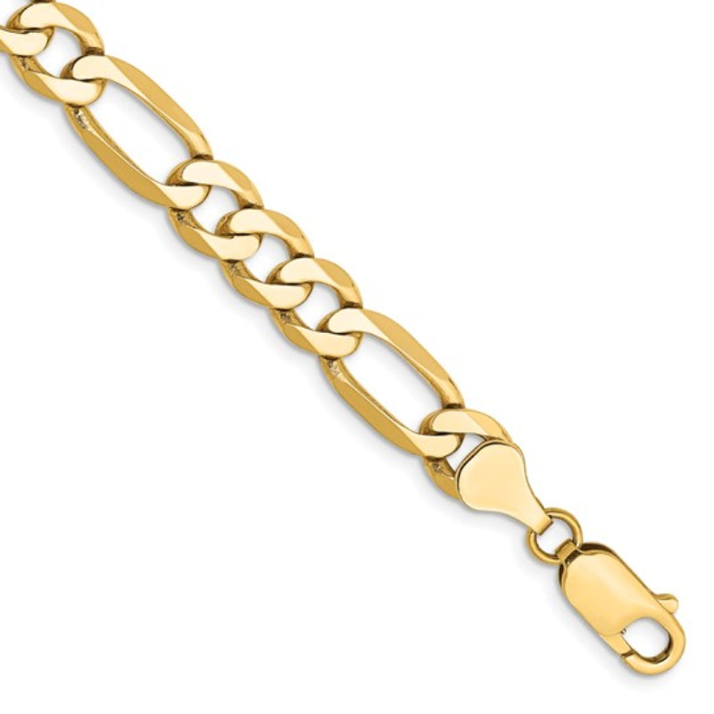 14K Yellow Gold Unisex 8" Flat Figaro Bracelet