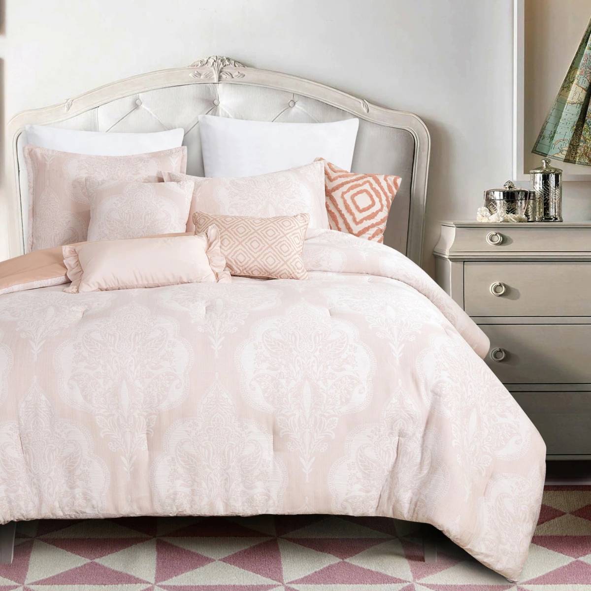 ESCA Chiara King Size Comforter Set (7- Pieces) - Pink