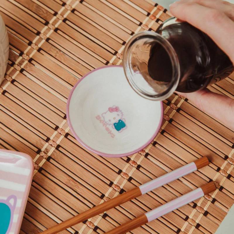 Sanrio Hello Kitty Pink Ceramic Sushi Set With Sauce Bowl and Chopsticks (3 Piece)