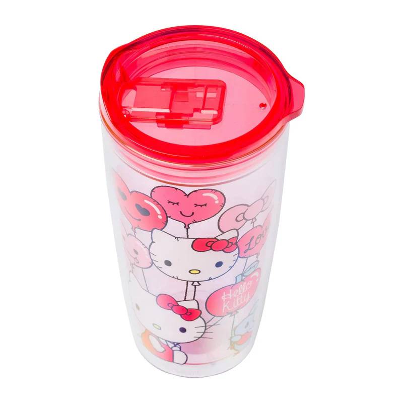 Hello Kitty Strawberry Face 20 oz Double Wall Travel Tumbler with Slide Close Lid - Pink