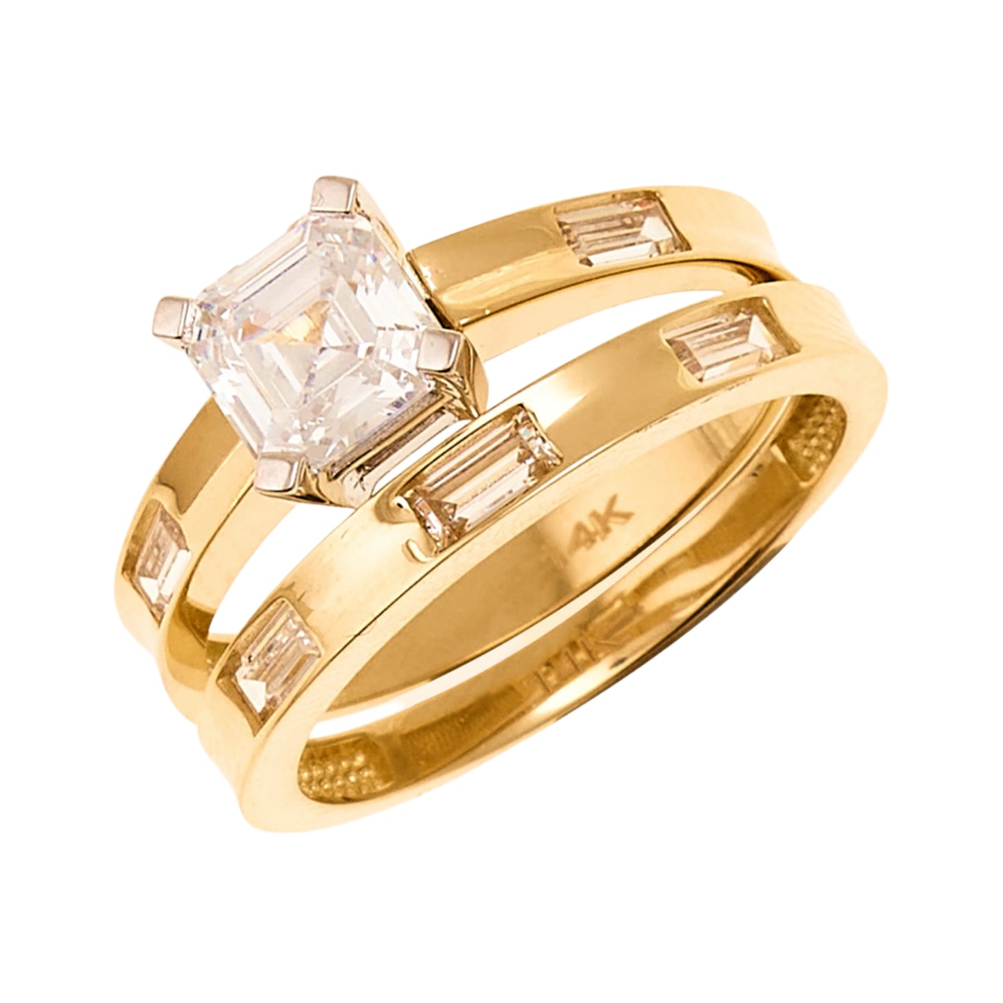 Gold Cubic Zirconia Wedding Duo Set in 14K Yellow Gold