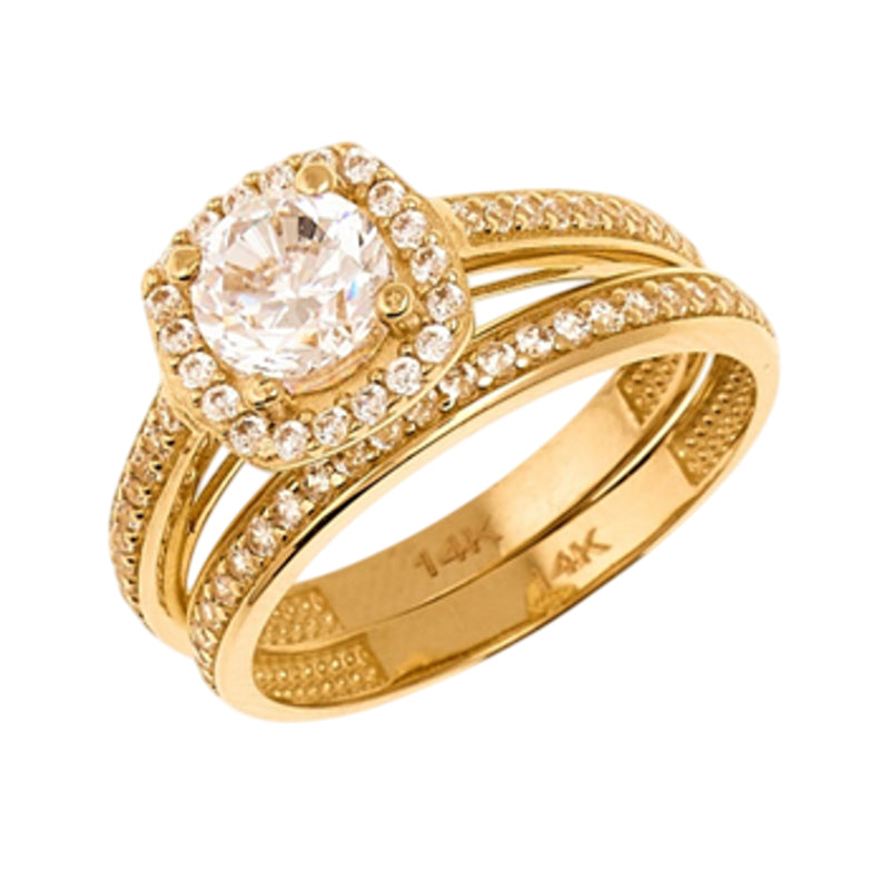 14K Yellow Gold Cubic Zirconia Wedding Duo Ring Set Size - 7