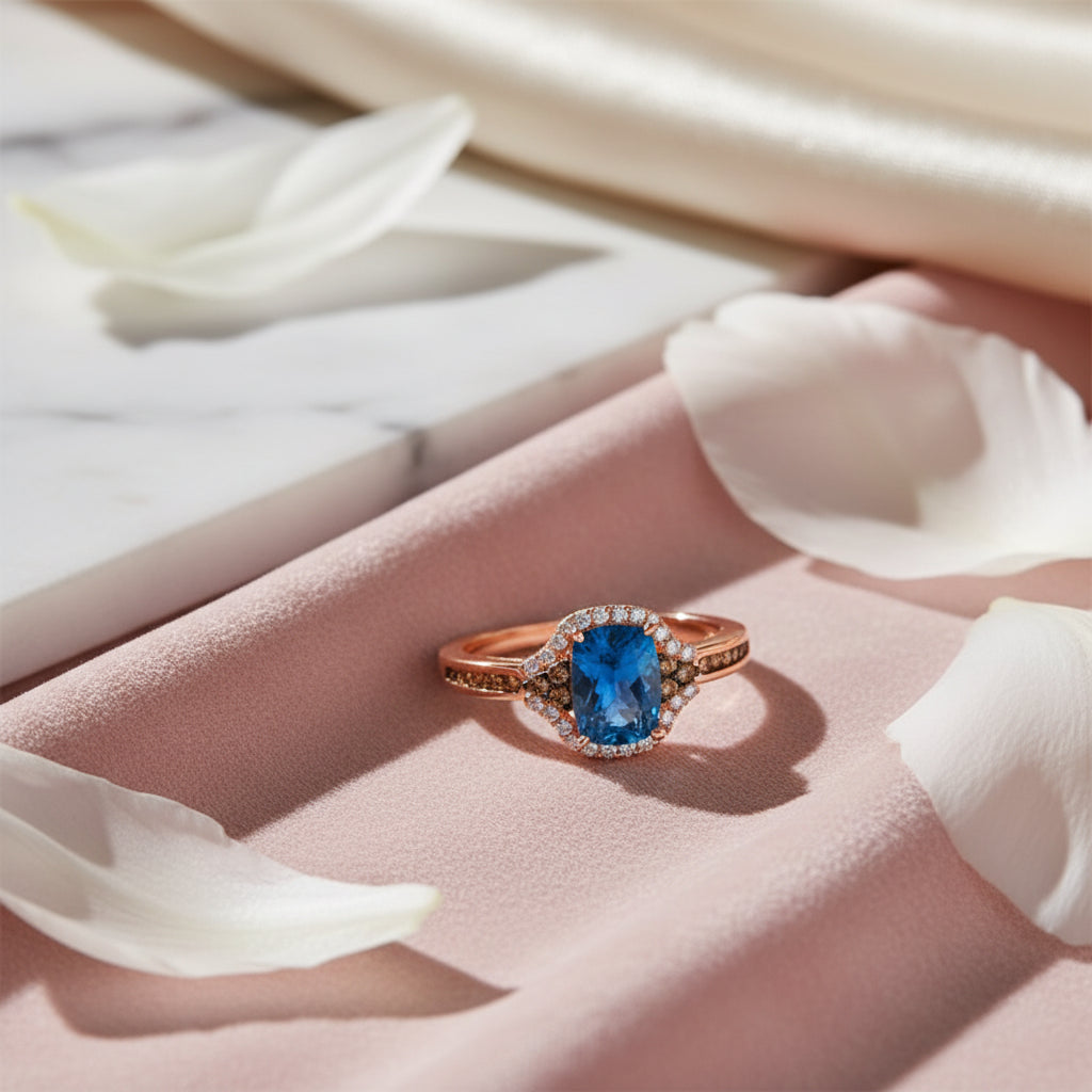 Le Vian Chocolatier 1.25 ct. Blueberry Tanzanite, 0.25 ct. Chocolate Diamonds and 0.12 ct. Vanilla Diamonds Ring in 14K Strawberry Gold (Size 7)