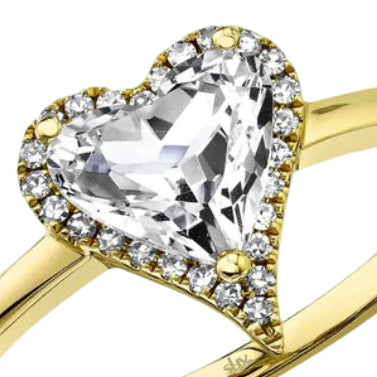 Shy Creation 0.08 ct. Diamond and 1.29 ct. White Topaz Heart Ring in 14K Yellow Gold - Size 7