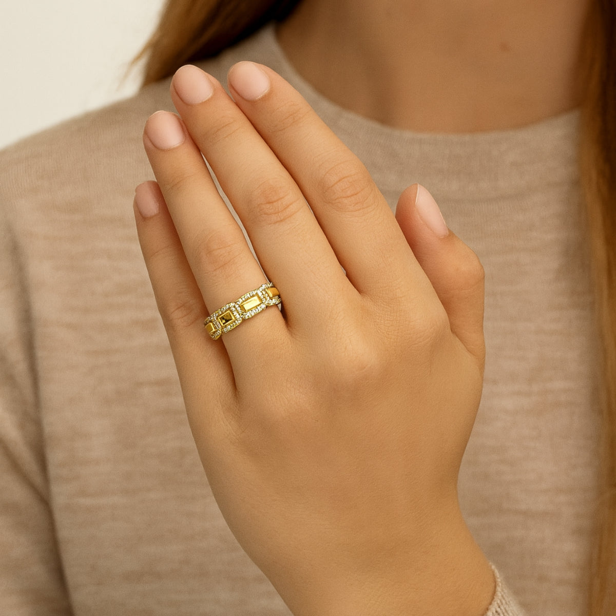 Shy Creation Kate Women's 0.28 ct. Diamond Geo Cut Ring in 14K Yellow Gold - Size 7