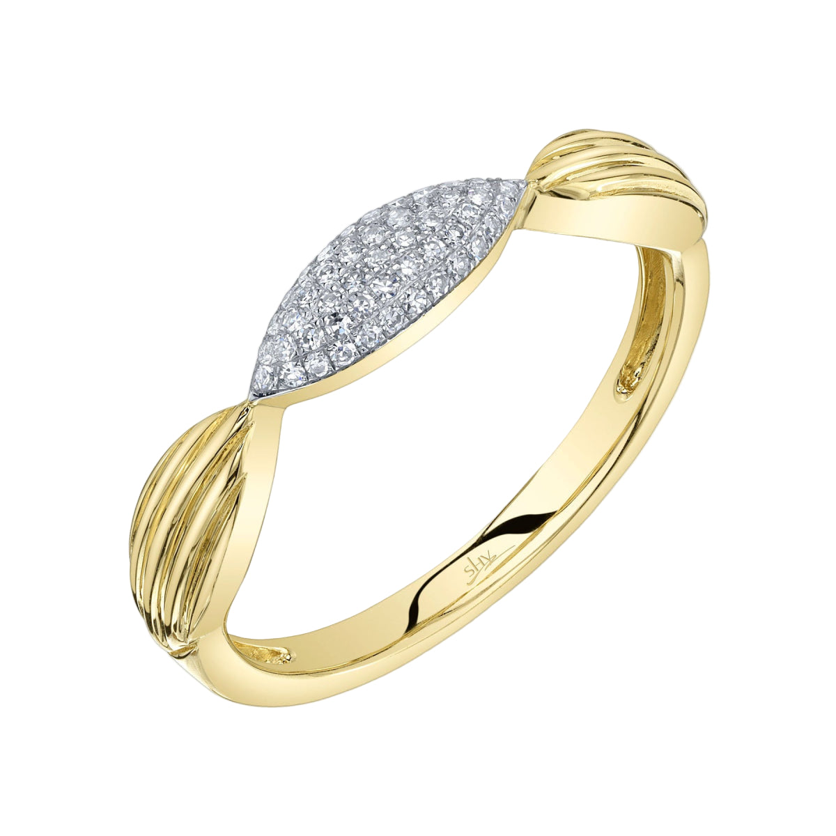 Shy Creation Kate Women's 0.10 ct. Diamond Pave Ribbed Marquise Ring in 14K Yellow Gold - Size 7