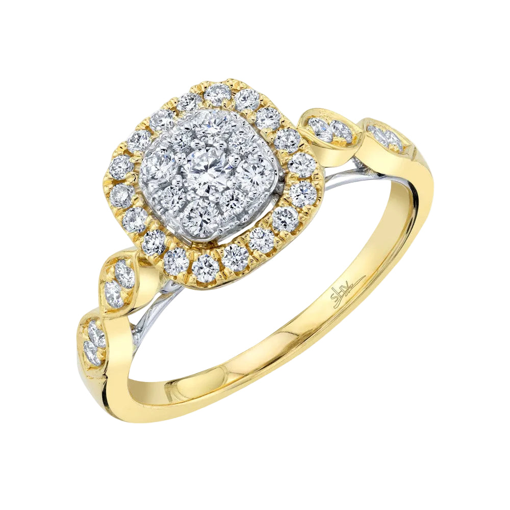 Shy Creation 0.53 ct. Diamond Cluster Engagement Ring in 14K Yellow Gold - Curacao