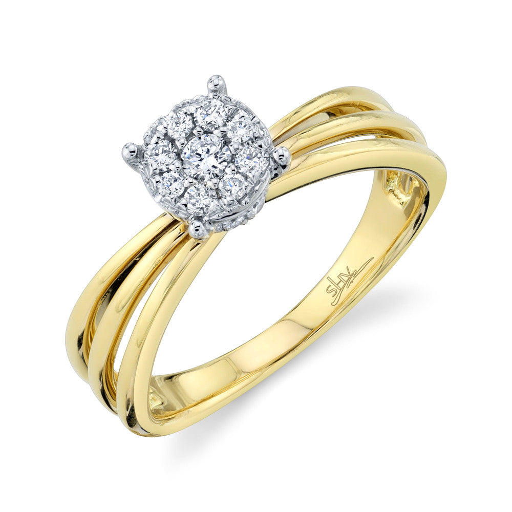 Shy Creation 0.26 ct. Diamond Cluster Engagement Ring in 14K Yellow Gold - Curacao