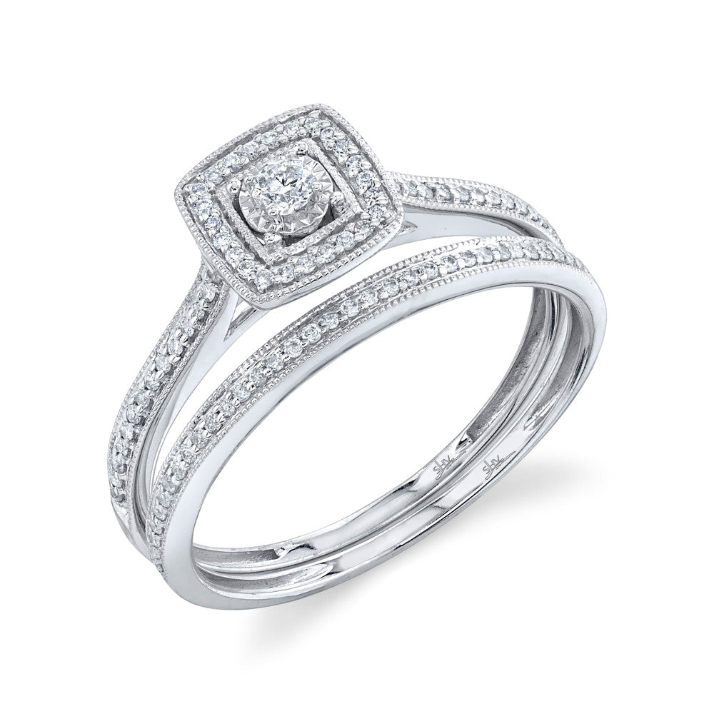 Shy Creation 0.23 ct. Round Diamond Wedding Set in 14K White Gold (2-Pieces) - Size 7 - Curacao