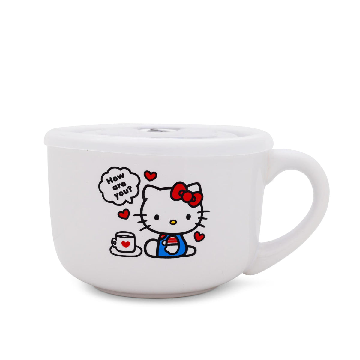 Sanrio Hello Kitty 24 oz Ceramic Soup Mug with Vented Lid - White