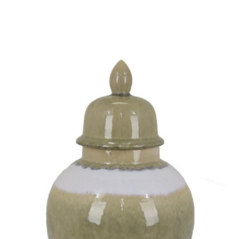 Three Hands 14.50" Ginger Vase with Lid - Beige/Olive Green