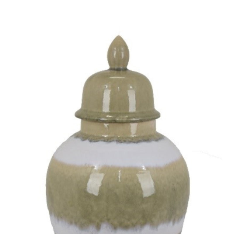 Three Hands 17.25" Ginger Vase with Lid - Beige/Olive Green