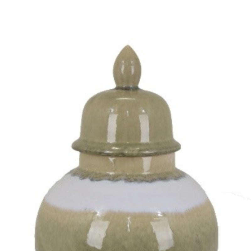 Three Hands 20.25" Ginger Vase with Lid - Beige/Olive Green