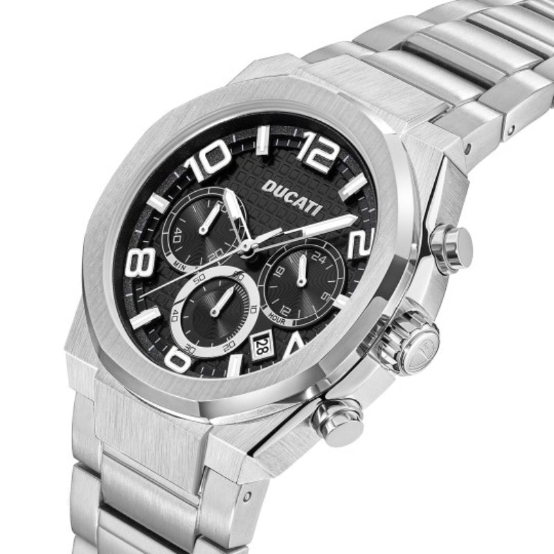 Ducati Men's 43.5mm Silver-Tone Bracelet Watch - Black Dial