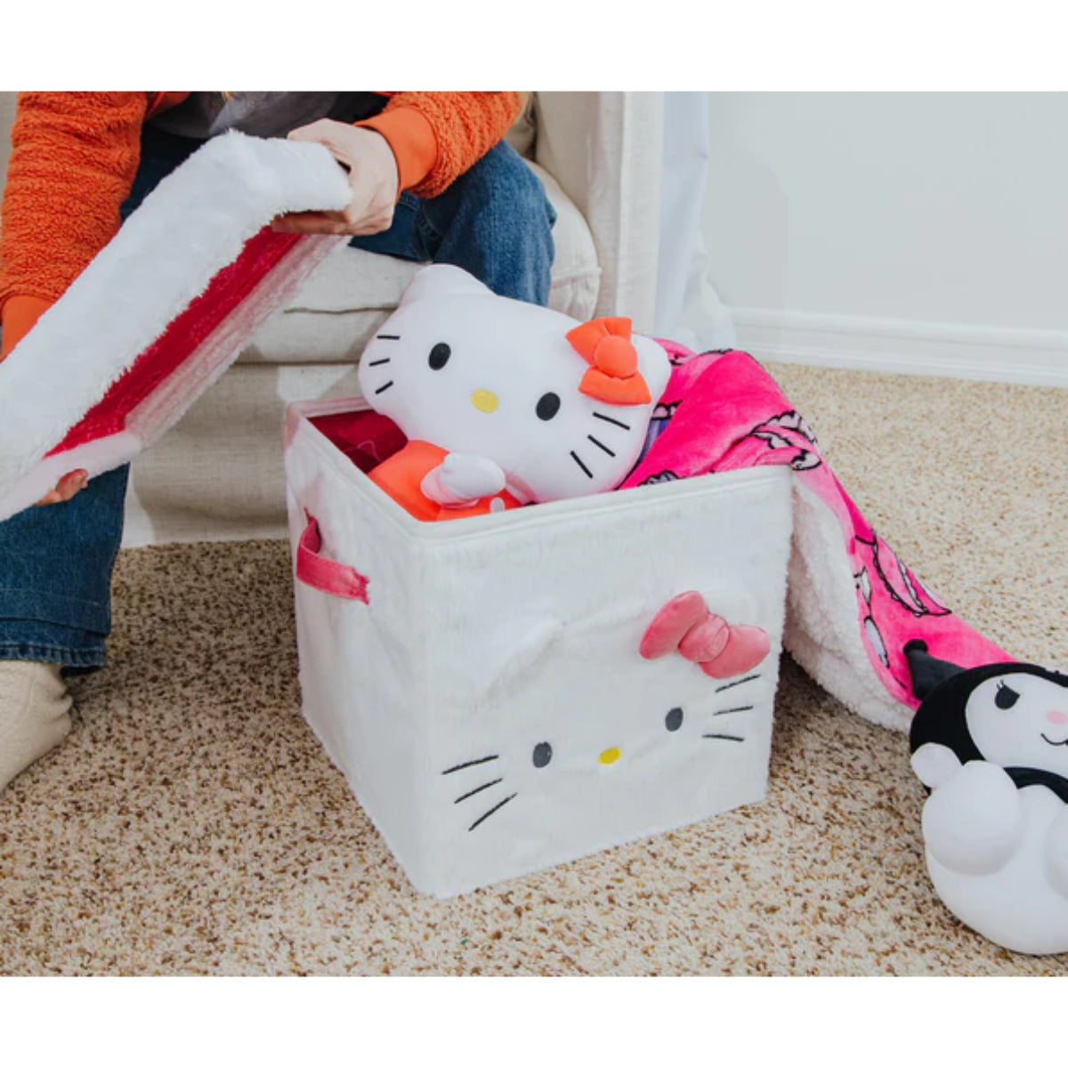 Hello Kitty 13" Plush Storage Cube with Lid - White