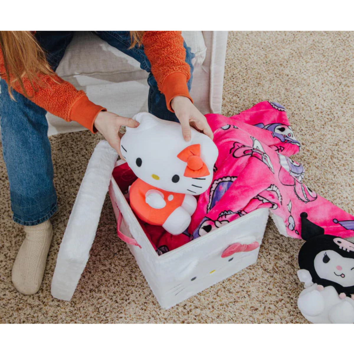 Hello Kitty 13" Plush Storage Cube with Lid - White