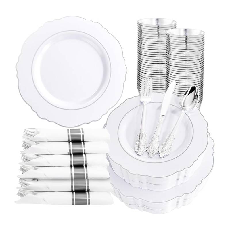 Liacere Disposable Dinnerware Set (350 Piece) - Silver