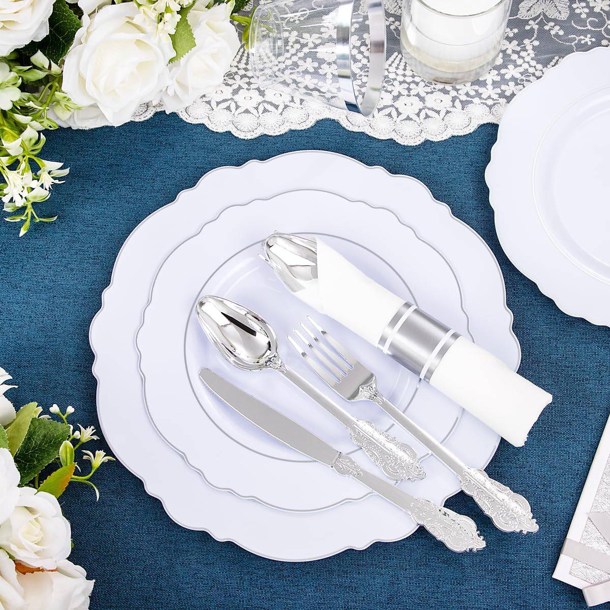 Liacere Disposable Dinnerware Set (350 Piece) - Silver