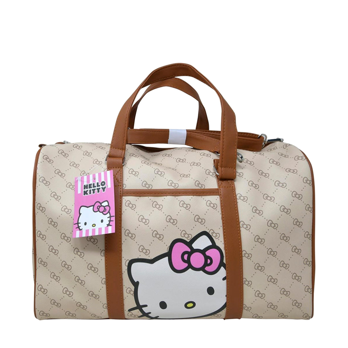 Hello Kitty Deluxe Duffle Bag with Adjustable Shoulder Strap - Beige/Brown